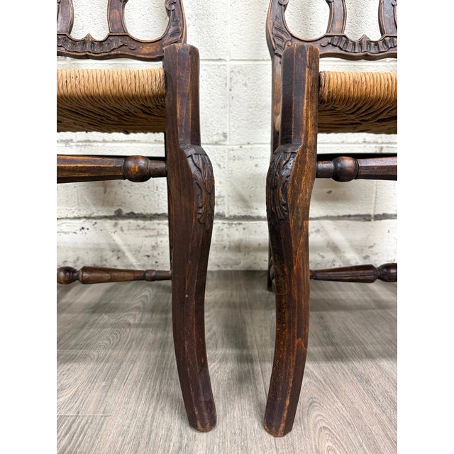 Wood Antique French Provincial Ladder Back Rush Seat Side Chairs For Sale - Image 7 of 13
