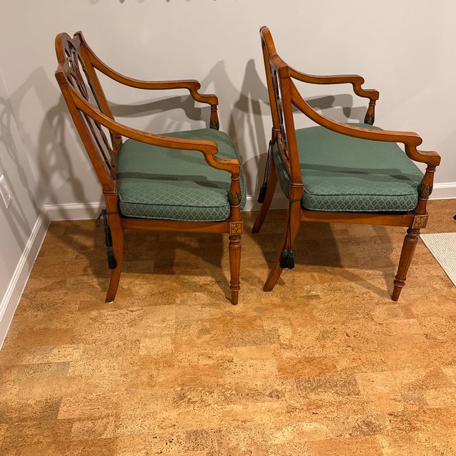 1980s Pair - Adams Style Painted Satinwood Armchairs For Sale - Image 5 of 10