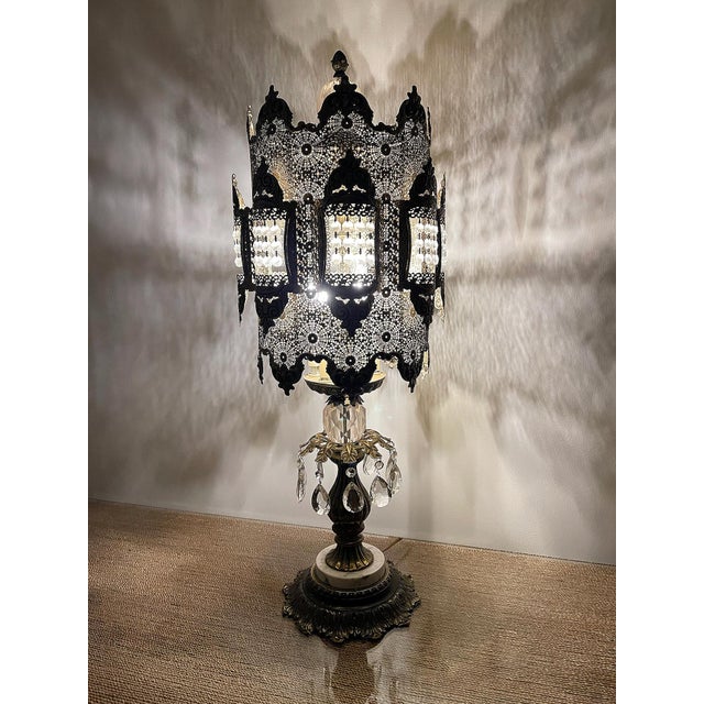 1970s Vintage Hollywood Regency Filigree Crystal Table Lamp For Sale - Image 5 of 10