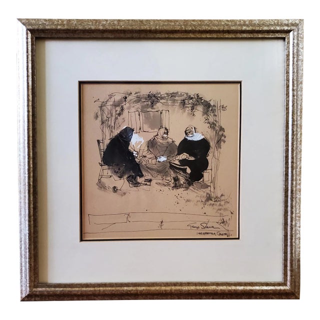 Original Vintage Mid 20th Century Ink and Gouache on Paper, "Ierapetra, Crete" For Sale