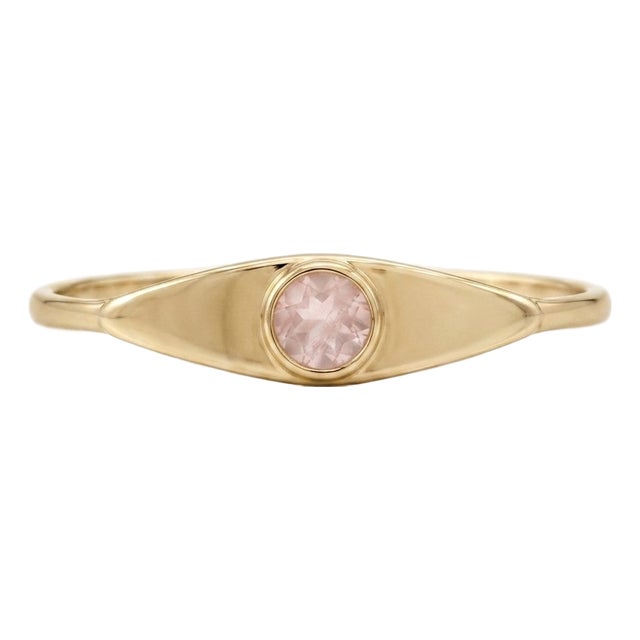 Dainty Rose Quartz Eye Signet Ring | Minimalist Romantic Gemstone Ring Us 7 For Sale