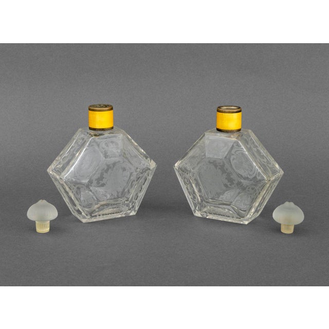 French Etched Glass Perfume Bottles, 5 For Sale - Image 4 of 13