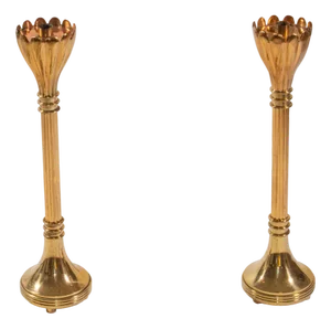 Brass Floor Standing Candleholders, 1940s, Set of 2