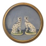 “The Dalmatians ” a 16” Round Framed Painting of Staffordshire Dalmatians by Michelle Heimann. For Sale