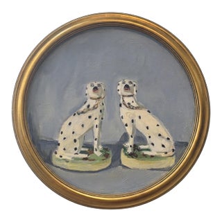 “The Dalmatians ” a 16” Round Framed Painting of Staffordshire Dalmatians by Michelle Heimann. For Sale