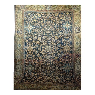 Antique Persian Ziegler Mahal Sultanabad Rug, Hand-Knotted Wool, Geometric Pattern, Navy & Ivory, 9x12 For Sale