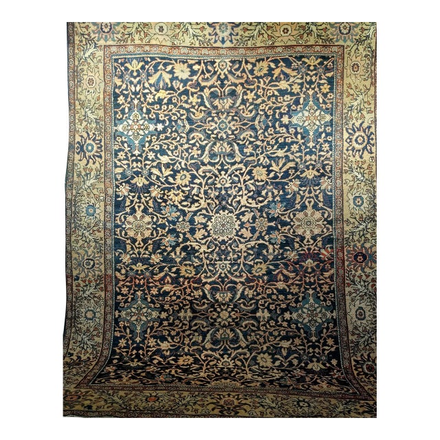 Antique Persian Ziegler Mahal Sultanabad Rug, Hand-Knotted Wool, Geometric Pattern, Navy & Ivory, 9x12 For Sale