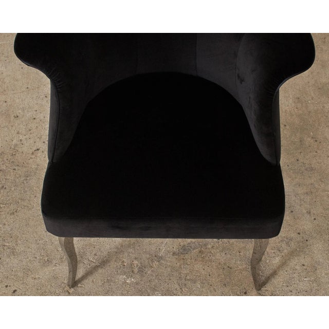 Pair of Fendi Casa Black Velvet Chrome Tulip Chairs For Sale - Image 9 of 12