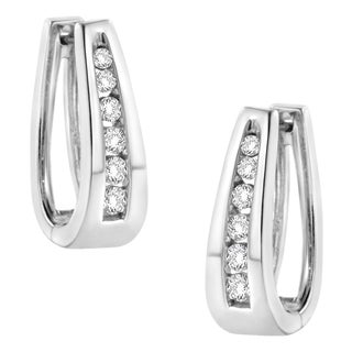14k White Gold 1.0 Cttw Channel-Set Brilliant Round-Cut Diamond Hoop Earrings, A Pair For Sale