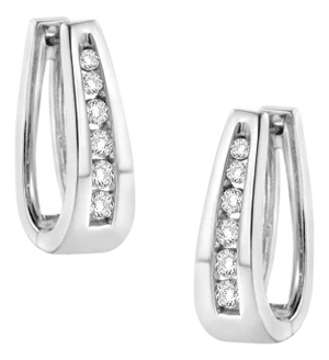 14k White Gold 1.0 Cttw Channel-Set Brilliant Round-Cut Diamond Hoop Earrings, A Pair