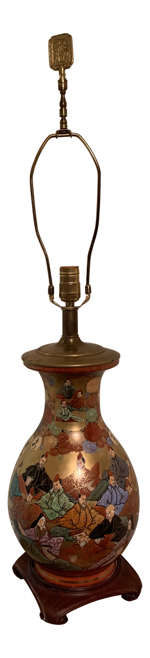 1960s Chinoiserie Hand Painted Porcelain Lamp