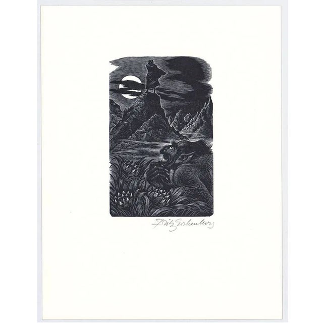 1940s Fritz Eichenberg (1901-1990) Man on Mountain engraving from the "Tales of Poe" series. Pencil signed. Combined...