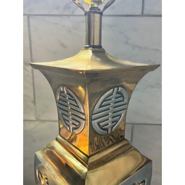 Late 20th Century Late 20th Century Chinoiserie Brass Table Lamps - a Pair For Sale - Image 5 of 18