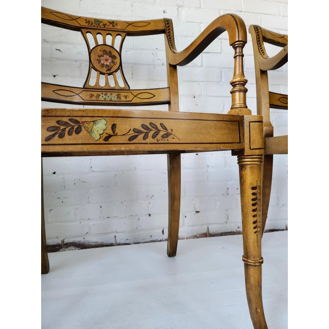 Mid 20th Century Vintage Mid Century Sheraton Style Hand Painted Armchairs - a Pair For Sale - Image 5 of 8