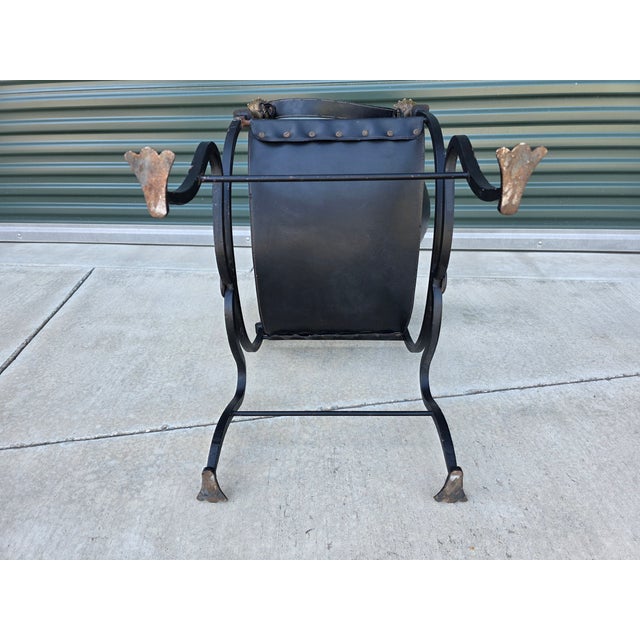 Vintage Italian Curule Savonarola Armchair in Black Leather Brass & Iron For Sale - Image 9 of 17