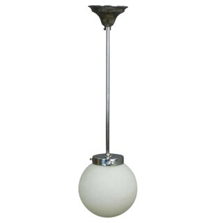 Functionalistic Bauhaus Style Pendant Light With Opaline Glass Shade For Sale