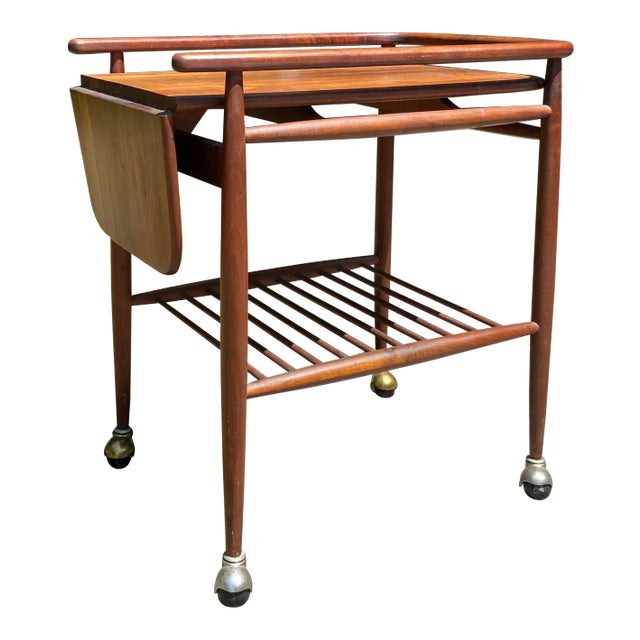 Mid Century Modern Drop-Leaf Rolling Bar and Service Cart | in the Style of Arthur Umanoff For Sale
