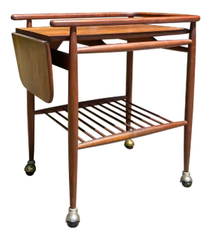 Mid Century Modern Drop-Leaf Rolling Dry Bar | in Style of Arthur Umanoff