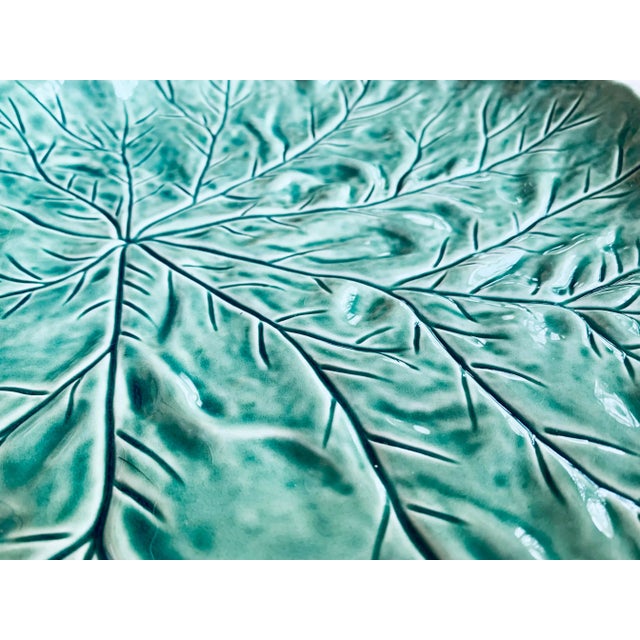 Shabby Chic Vintage Portuguese 'Bordallo Pinheiro' Majolica Glazed Ceramic Geranium Leaf Platter For Sale - Image 3 of 13