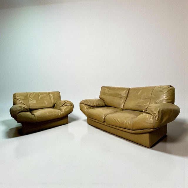 Sofa and matching armchair set designed by henry sooner, circa 1970-80. absolute comfort, ultra-plush, in the spirit of...