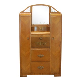 1920s Art Deco Double Chifferobe Armoire with Secretary Desk Section For Sale