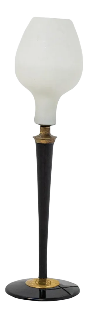 Large Italian Opal Glass and Wood and Brass Table Lamp
