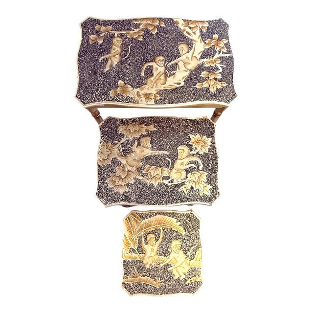 Gold Vintage Faux Bamboo Monkey Nesting Tables – Set of Three For Sale - Image 8 of 9