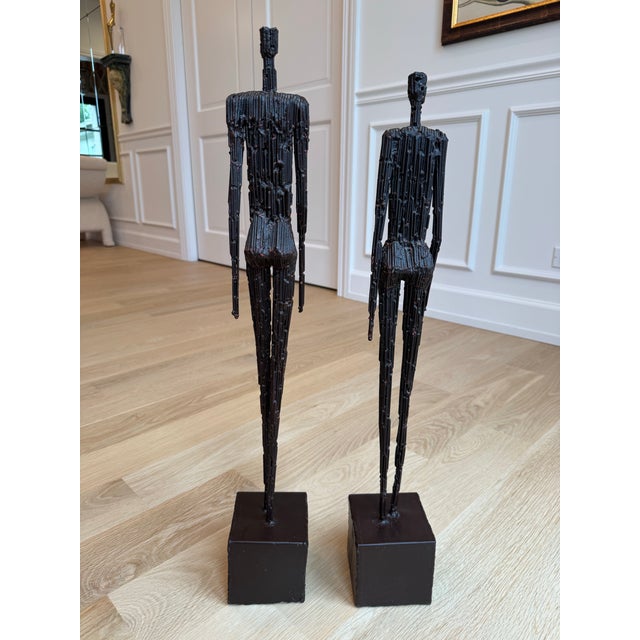 1980s 1980s American Brutalist Welded-Steel Figural Sculptures, Giacometti Style — A Pair For Sale - Image 5 of 12