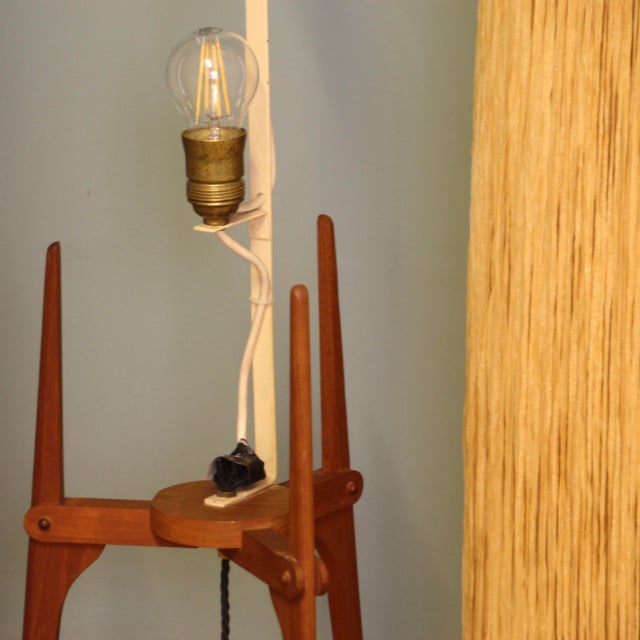 Danish Teak Floor Lamp with Raffia Shade, 1950s For Sale - Image 6 of 9