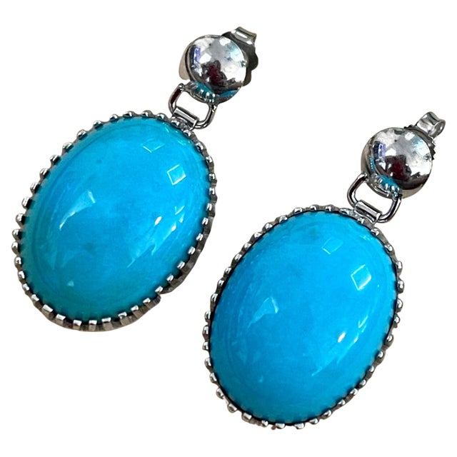 Turquoise 22 Carat Natural Sleeping Beauty Turquoise Cocktail Earring 18 Karat White Gold For Sale - Image 8 of 18