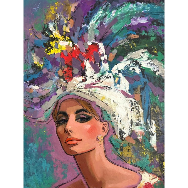Impressionist Original 1960’s Impressionist Portrait of Las Vegas Showgirl Oil Painting on Panel For Sale - Image 3 of 6