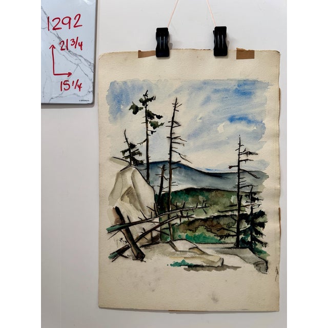 Paint Henry Emil Salloch Original Watercolor on Paper Alpine Timberline Landscape, 1946. For Sale - Image 7 of 7