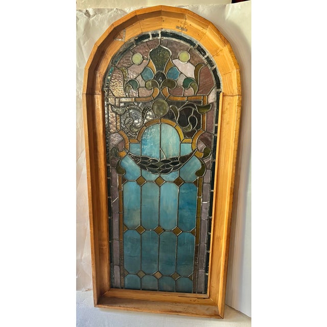 19th Century Victorian Stained Glass Dome Top Window Panel For Sale - Image 12 of 12