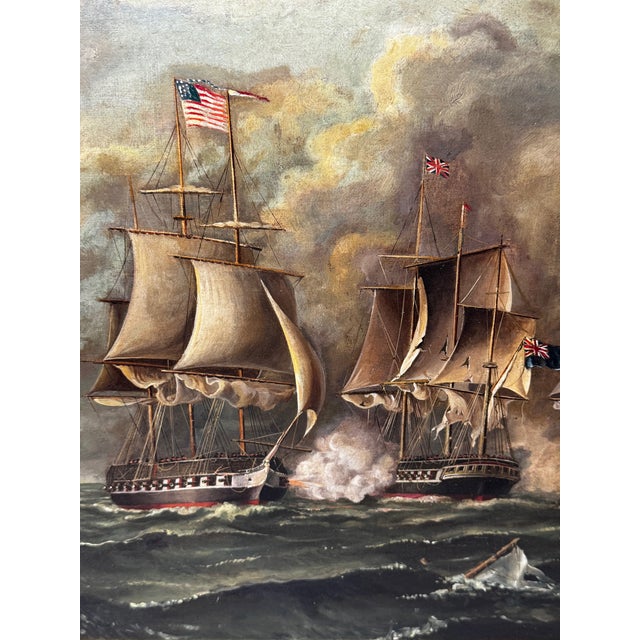 War of 1812 Marine Sea Battle Oil Painting — Old Ironsides Uss Constitution Captures HMS Cyane & HMS Levant, English School c.1830 Framed For Sale - Image 12 of 18
