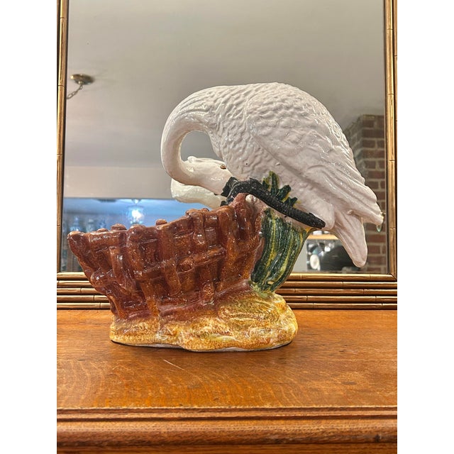 Mid 20th Century Large Majolica Swan Planter or Cache Pot in the Barbotine Style For Sale In New Orleans - Image 6 of 11