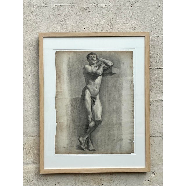 Vintage 1930s Original Pencil Sketch of Man For Sale - Image 4 of 11