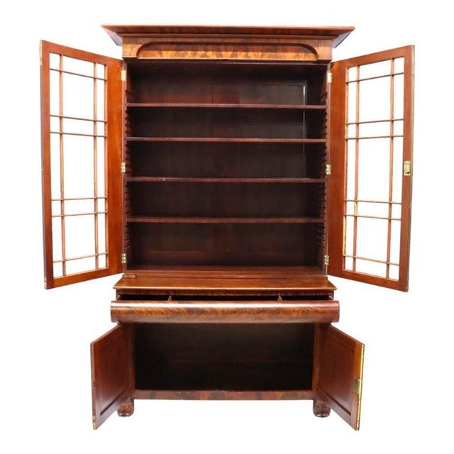 American Classical American Empire Step Back Cupboard With Mullioned Doors C1840 For Sale - Image 3 of 16