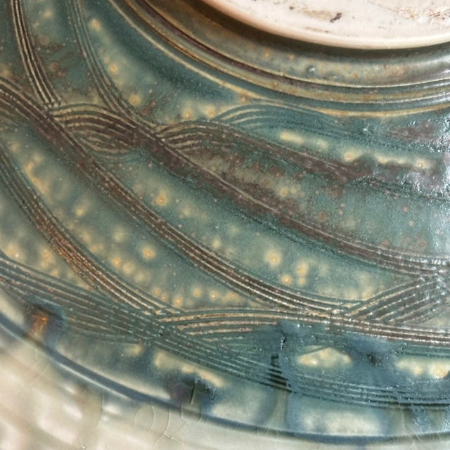 Teal Vintage Studio Pottery Centerpiece Bowl For Sale - Image 8 of 12