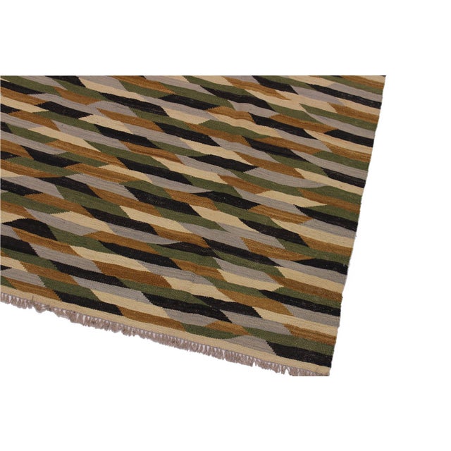 1990s Caucasian Kilim Beige Green Wool Rug - 5'11" X 8'2" For Sale - Image 5 of 7