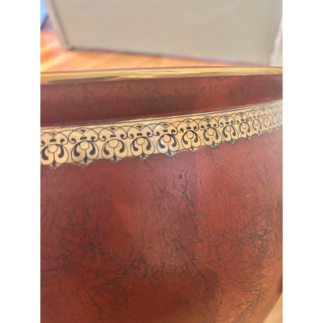 Oxblood Red Vintage Chinoiserie Oxblood Fishbowl Planter or Side Table on Stand With Glass Top For Sale - Image 8 of 12