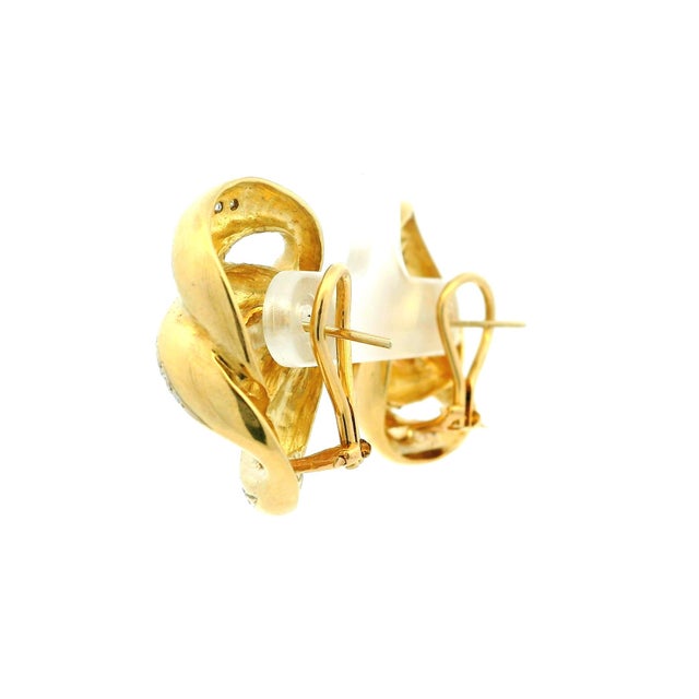 Metal Vintage 2 Carat Diamond Swirl Earrings in 14k Yellow Gold With Omega Backs, A Pair For Sale - Image 7 of 12