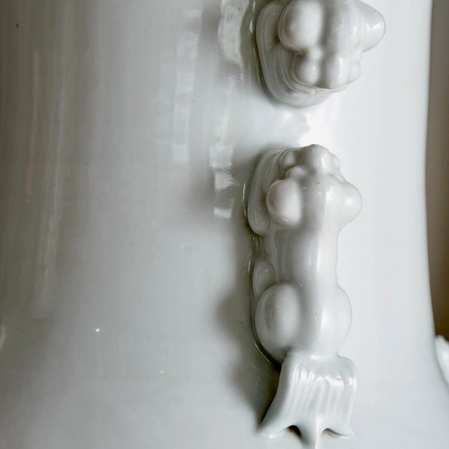Off-white Pair of Chinese Celadon Palace Floor Vases, Late Qing Period, 37"h For Sale - Image 8 of 11