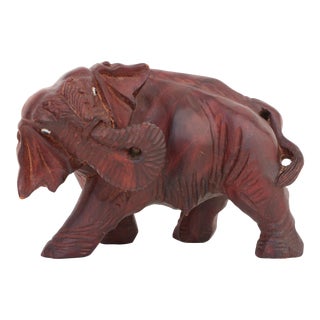 Antique Carved Rosewood Lucky Elephant For Sale