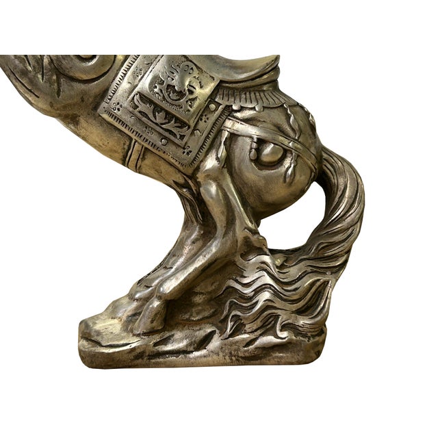 Chinese Silver Pewter Color Mid Rearing Horse Metal Figure For Sale - Image 10 of 12
