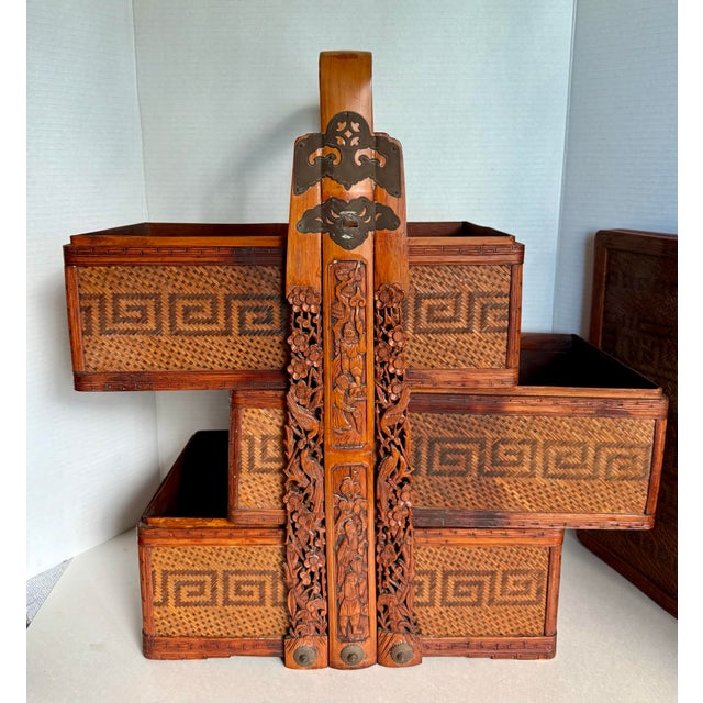 Vintage Chinese Wedding Basket With Carved Wood, Bamboo and Rattan For Sale - Image 12 of 12