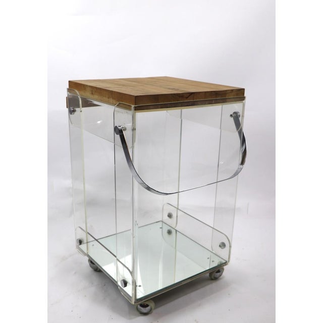 Mid-Century Modern Lucite Chrome and Wood Serving Cart For Sale - Image 3 of 13