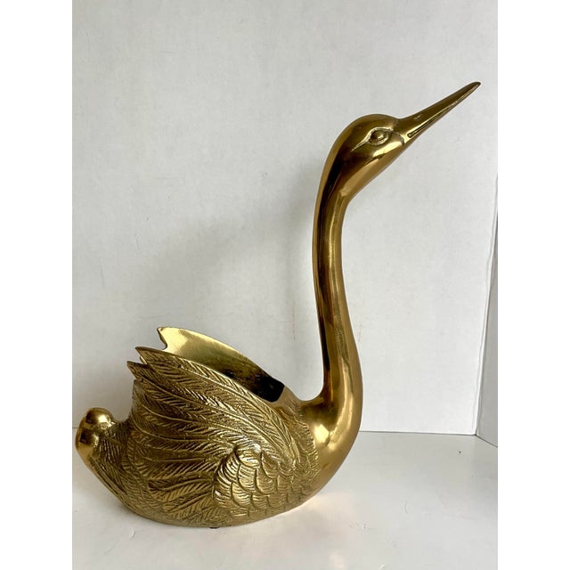 Hollywood Regency Pair of Mid-Century Brass Figurative Swan Planters Cachepots For Sale - Image 3 of 10