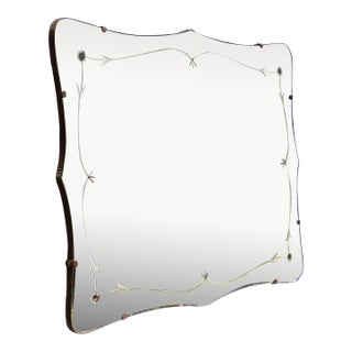 Vintage Large Art Deco Venetian Style Etched Frameless Mantle Mirror Wall Mirror For Sale