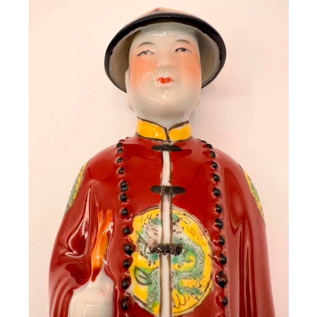 Mid century Pair of Chinese Porcelain large figures. Mid century Asian Qing dynasty decor hand painted.