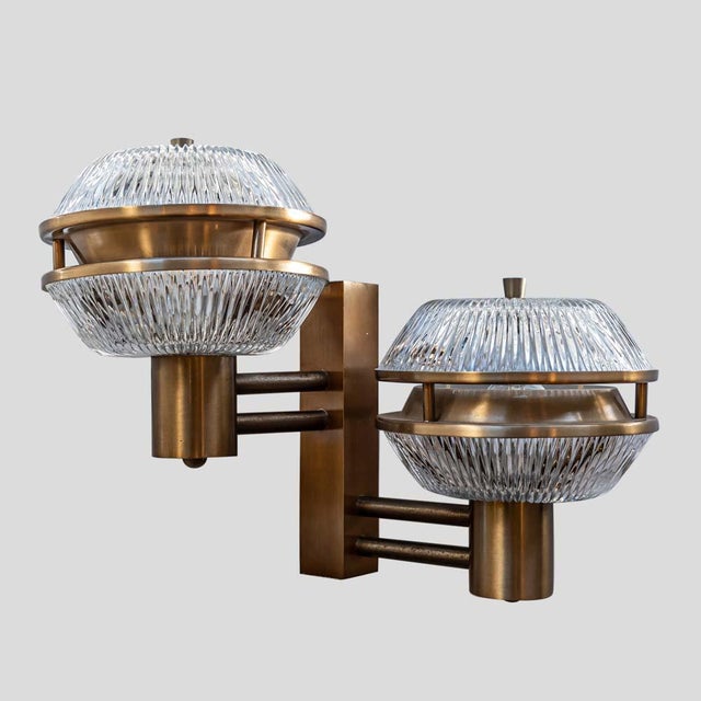 Pair of glass and Metal flying saucers wall lights attributed to Sergio Mazza Possible to get 4 wall lights by creating...
